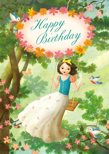 Happy Birthday Girl on Swing Greeting Card by Stephen Mackey